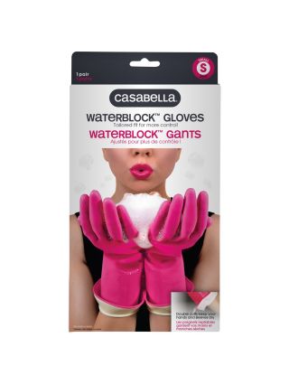 Casabella Premium Waterblock Cleaning Gloves, 1 Pair, Pink, Small