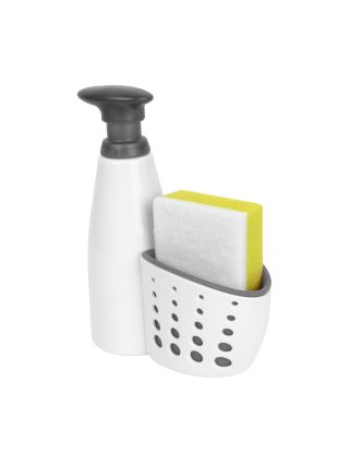 8550096 Casabella Sink Sider Kitchen Soap Pump and Sponge Caddy, White/Gray-main-1