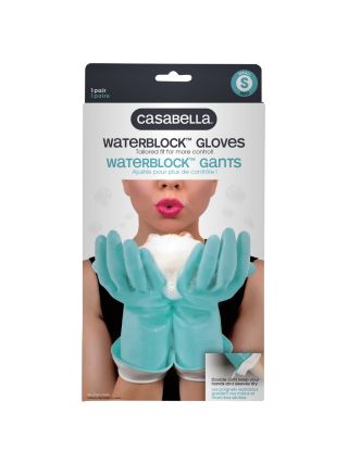 Casabella Premium Waterblock Cleaning Gloves, 1 Pair, Blue, Small