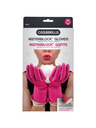 Casabella Premium Waterblock Cleaning Gloves, 1 Pair, Pink, Medium