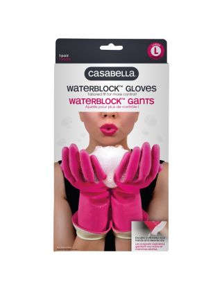 Casabella Premium Waterblock Cleaning Gloves, 1 Pair, Pink, Large