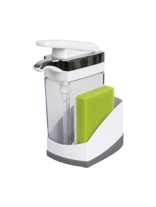 8550086 Casabella Sink Sider Solo Kitchen Soap Pump and Sponge Caddy, White/Chrome-main-1