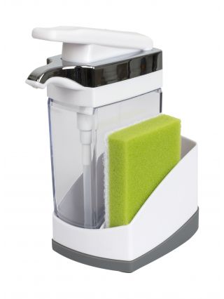 8550086 Casabella Sink Sider Solo Kitchen Soap Pump and Sponge Caddy, White/Chrome-main-1