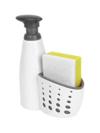 8550096 Casabella Sink Sider Kitchen Soap Pump and Sponge Caddy, White/Gray-main-1