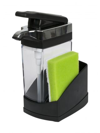 8550033 Casabella Sink Sider Solo Kitchen Soap Pump and Sponge Caddy, Black/Chrome-main-1