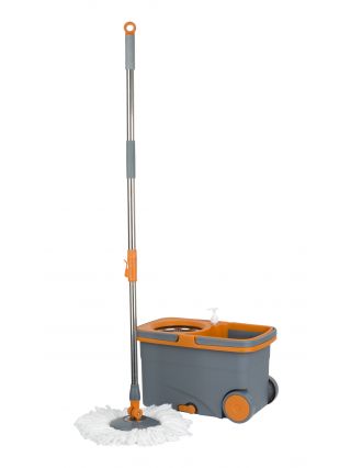 8585333 Casabella Microfiber Spin Mop and Bucket System with Replacement Head Refill, Graphite/Orange-main-1