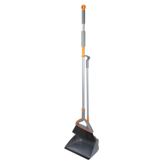 Casabella Quick 'n Easy Upright Broom and Dustpan Set, Gray/Orange