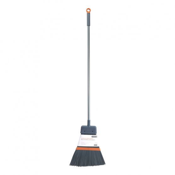 Casabella Heavy-Duty All-Surface Outdoor Broom, Gray/Orange